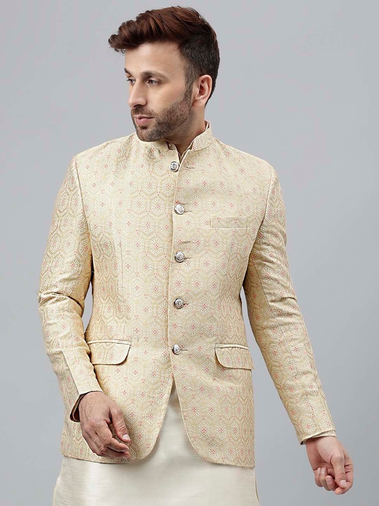 Hangup Cream Regular Fit Ethnic Blazer