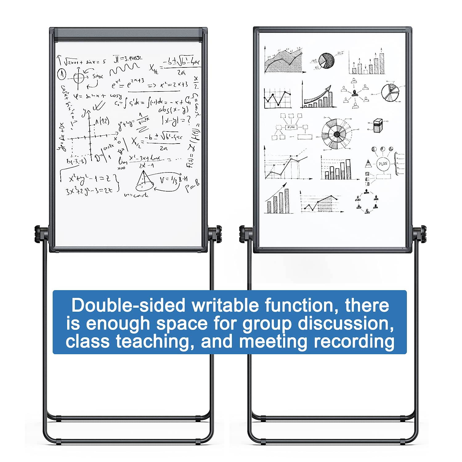 Double Sided White Board with Stands, Magnetic Whiteboard 40 x 28 inch Easel Stand, Height Adjustable Portable Dry Erase Board with 6 Magnets, 3 Markers, 1 Eraser for Home Office Teaching