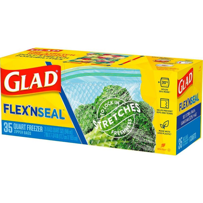 Glad Flex'N Seal + Freezer Storage Plastic Bags - 1 Quart 35ct