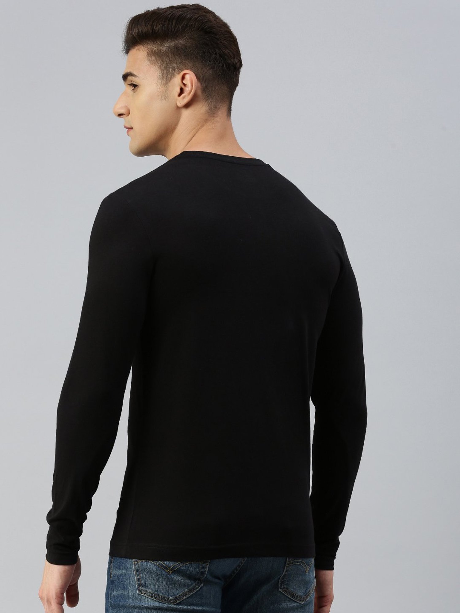 Sporto Black Regular Fit Crew T-Shirt