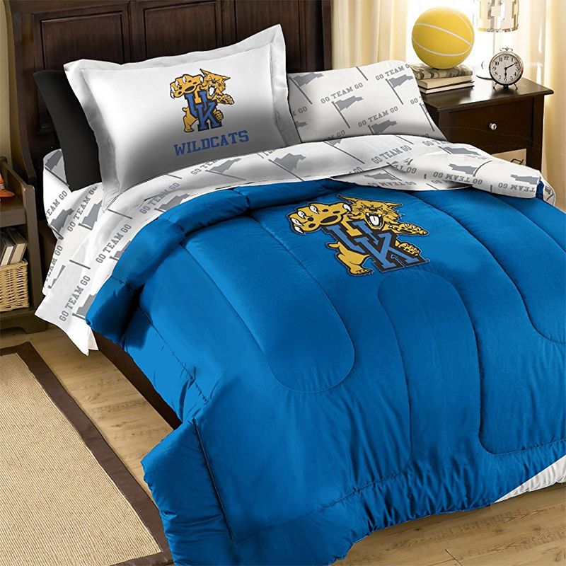 5pc NCAA Twin Bedding Set College Football Team Mascot Comforter Sheets and Contrasting Sham - Kentucky Wildcats..