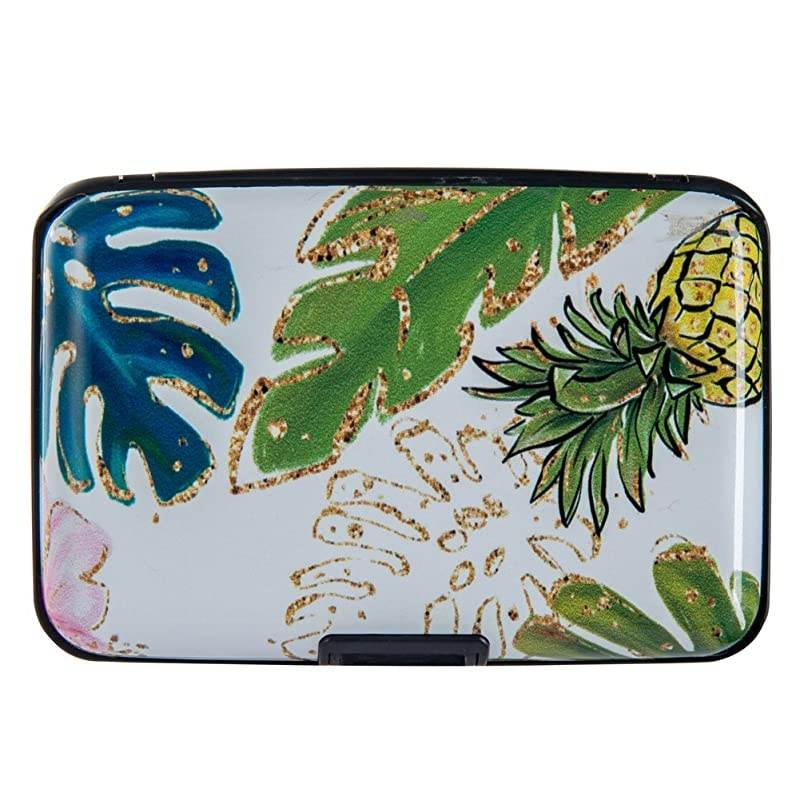 Mini RFID Aluminum Wallet Credit Cards Holder Business Card Case Metal ID Case for Men Women Pineapple