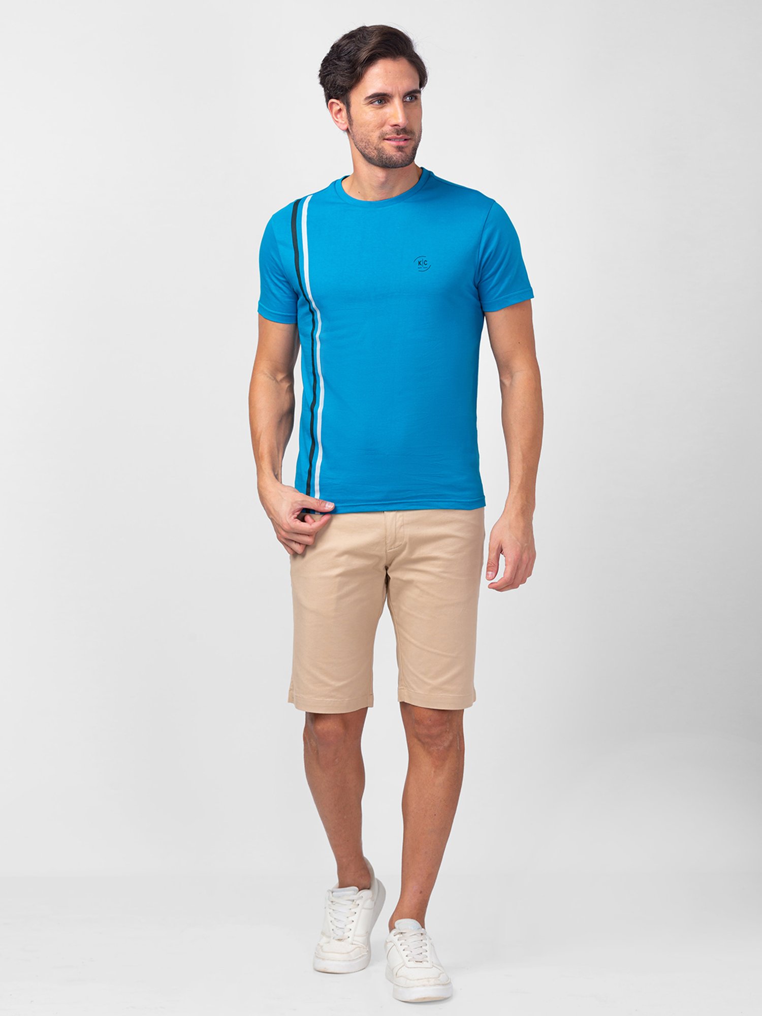 Kenneth Cole Medium Blue Slim Fit Striped Crew T-Shirt