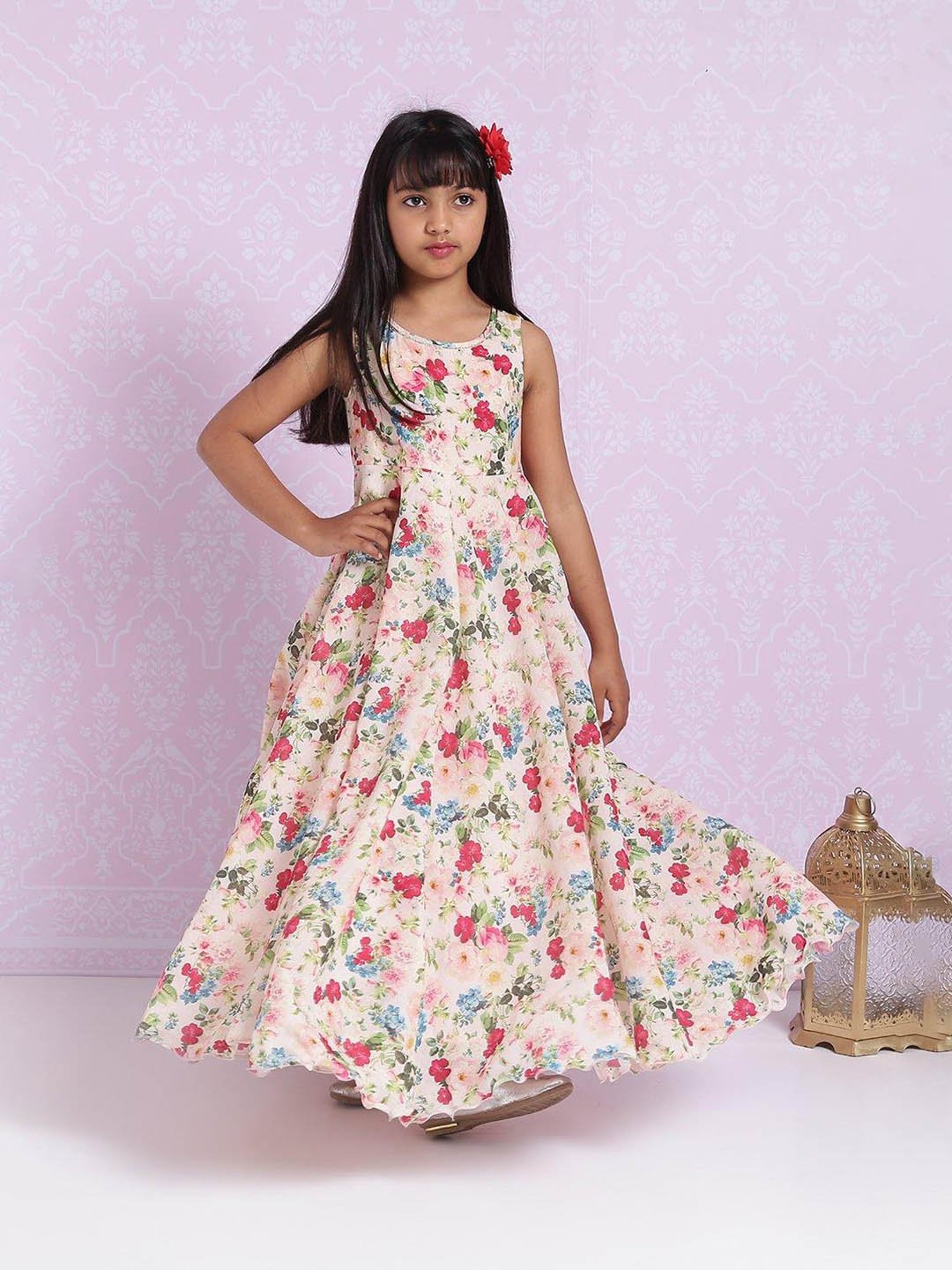 BIBA Girls Pink Floral Print Anarkali