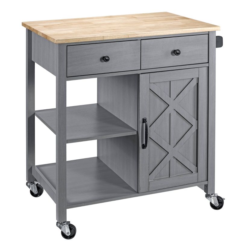 34" Kitchen Cart with Wood Top Gray - Home Essentials