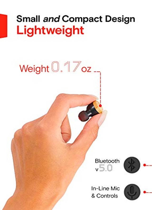 Symphonized SNRGY - True Wireless Wood Earbuds Headphones with Charging Case, Comfortable Cordless Earphones for Music 25-Hour Listening Time Bluetooth 5.0 Headphones Portable Headset with in-Ear Mic