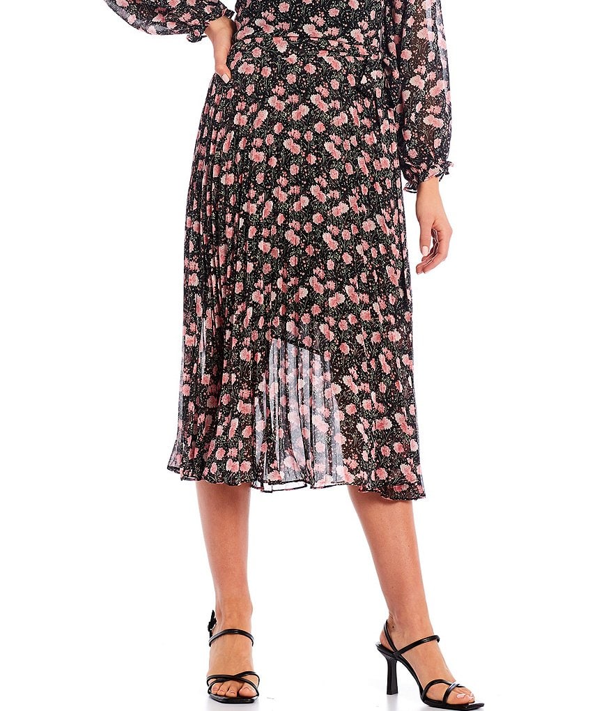Lucy Paris Floral Print Wrap Pleated Coordinating Midi Skirt
