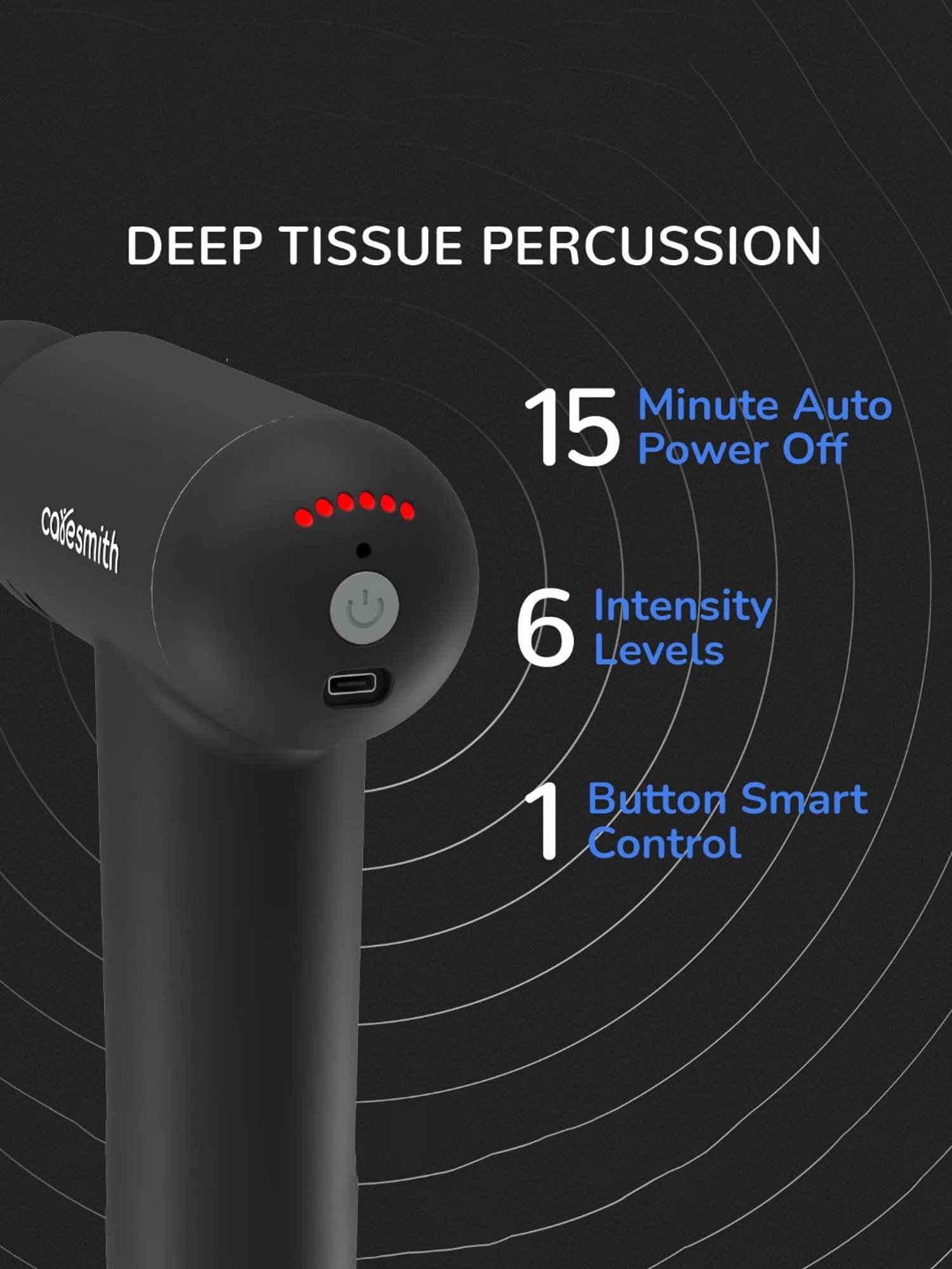 Caresmith Charge Boost Massage Gun, True Percussion with Large Torque Motor, 4 Heads (Black)