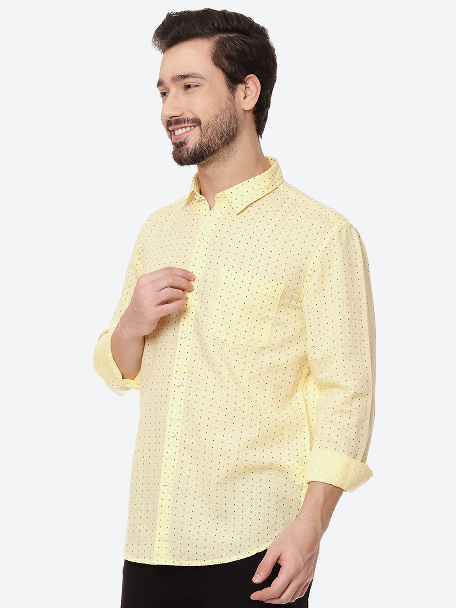 NUMERO UNO Yellow Slim Fit Printed Shirt