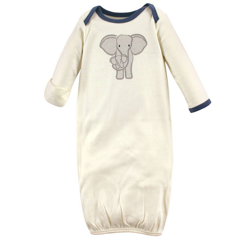 Touched by Nature Baby Girls' 3pk Elephant Organic Cotton Gowns - Off White/Gray 0-6M
