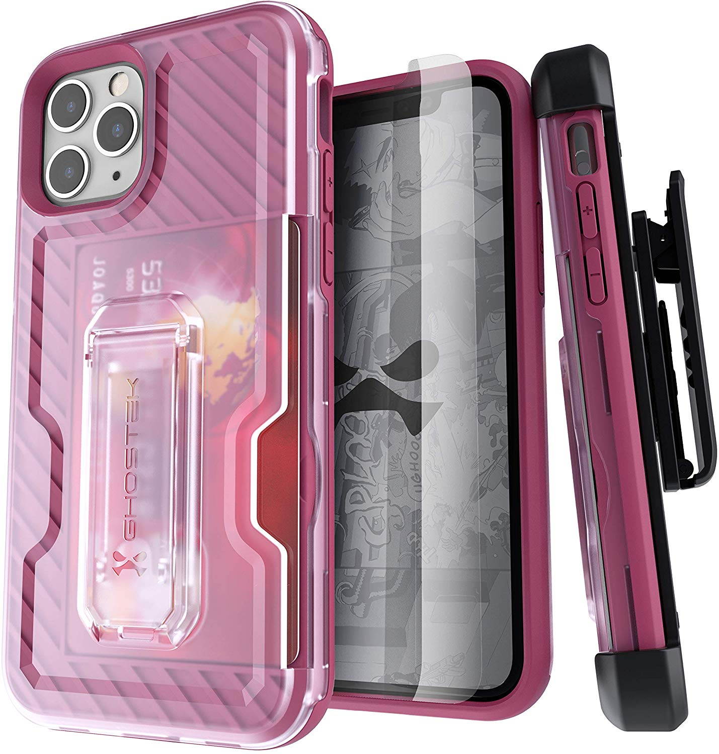 Ghostek Iron Armor Belt Clip iPhone 11 Holster Case with Kickstand and Card Holder Slot Slim Shockproof Design Heavy Duty Protection Wireless Charging Compatible 2019 iPhone 11 (6.1 Inch) - (Blue)