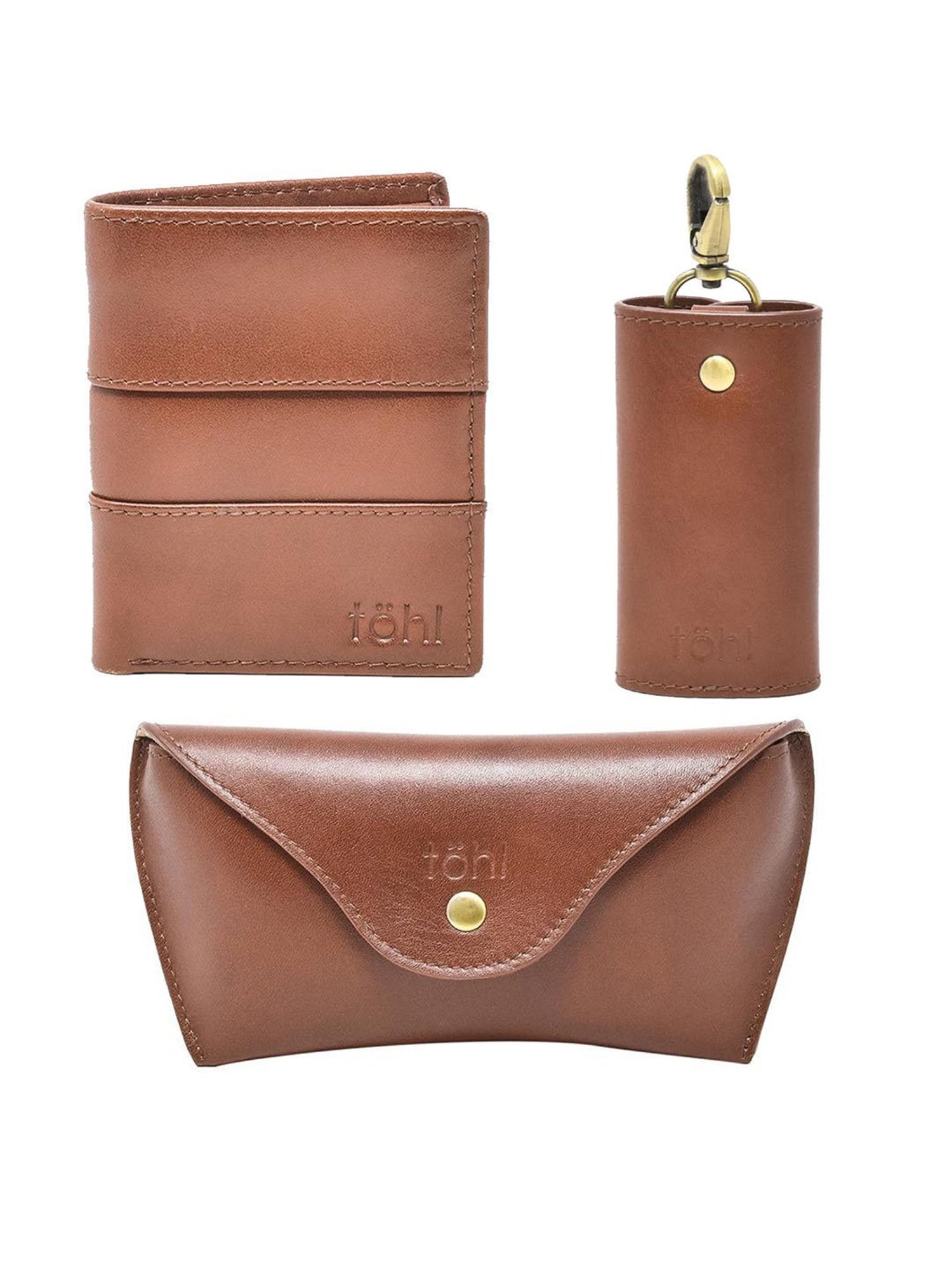 Tohl Angra Tan Casual Leather Bi-Fold Wallet,Keychain & Eyewear Case Set for Men