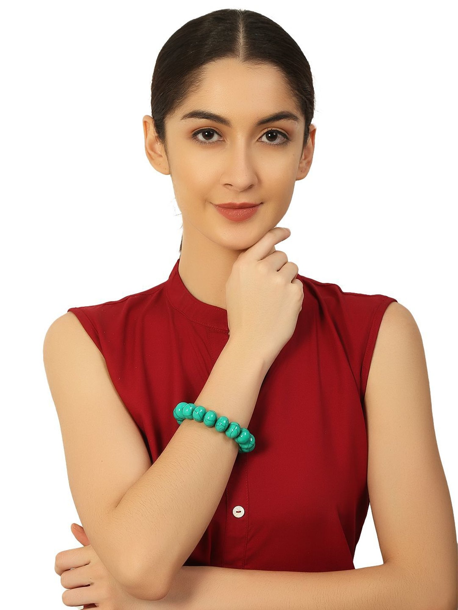 IMLI STREET Turquoise Artificial Beaded Stretchable Bracelet for Women