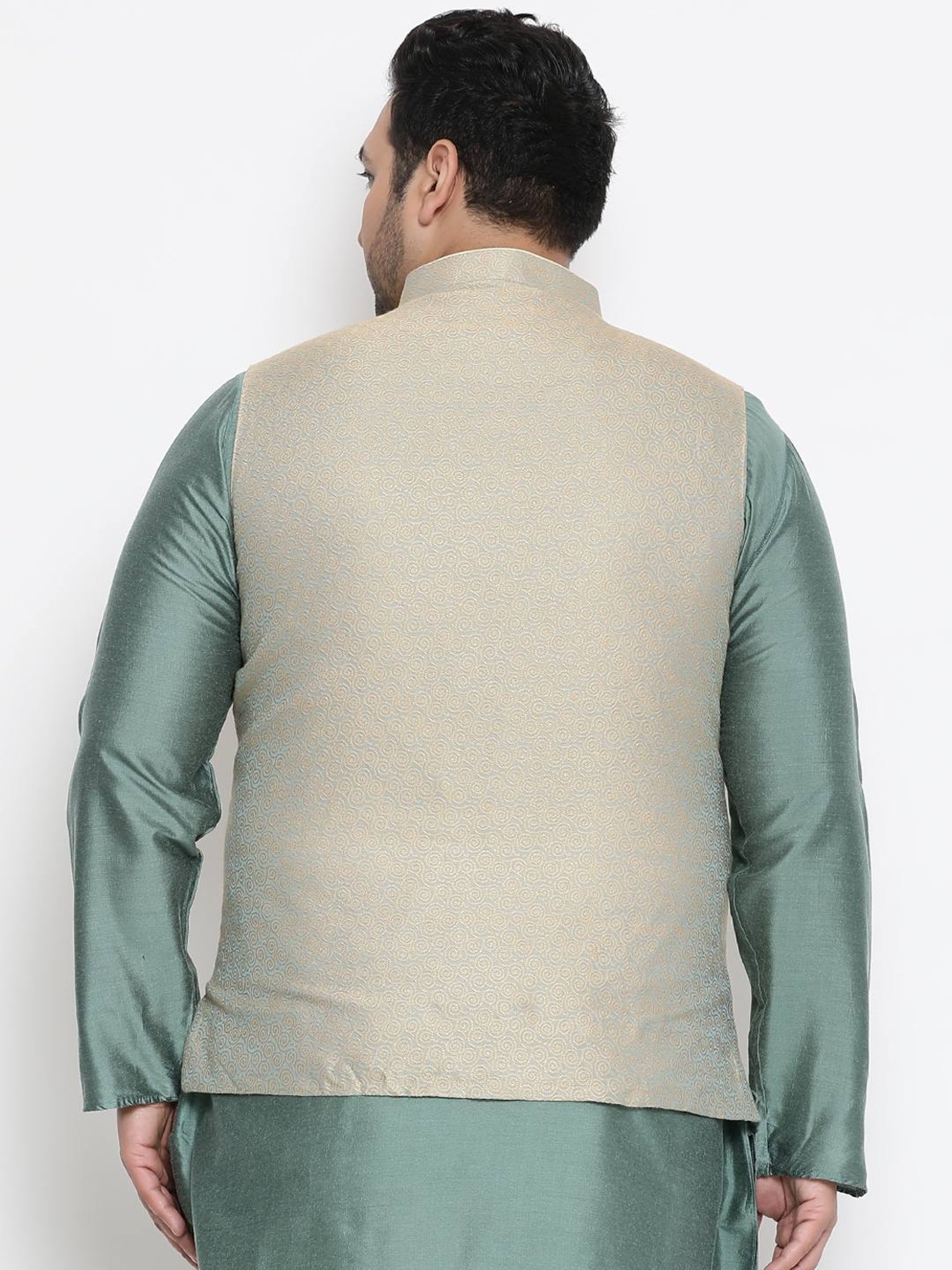 KISAH PLUS Sage Green Regular Fit Jacquard Nehru Jacket