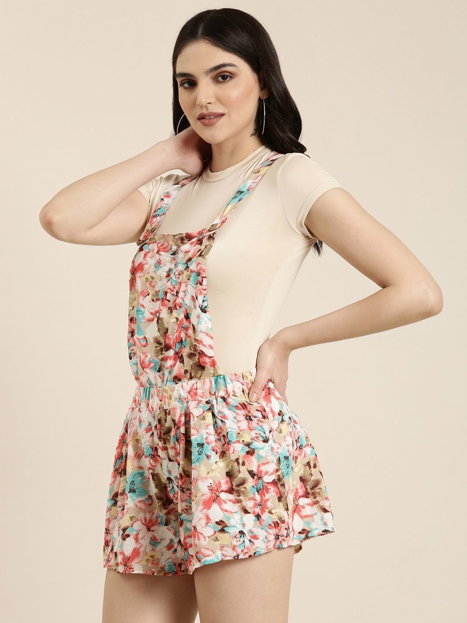 SHOWOFF Multicolored Cotton Floral Print Dungaree