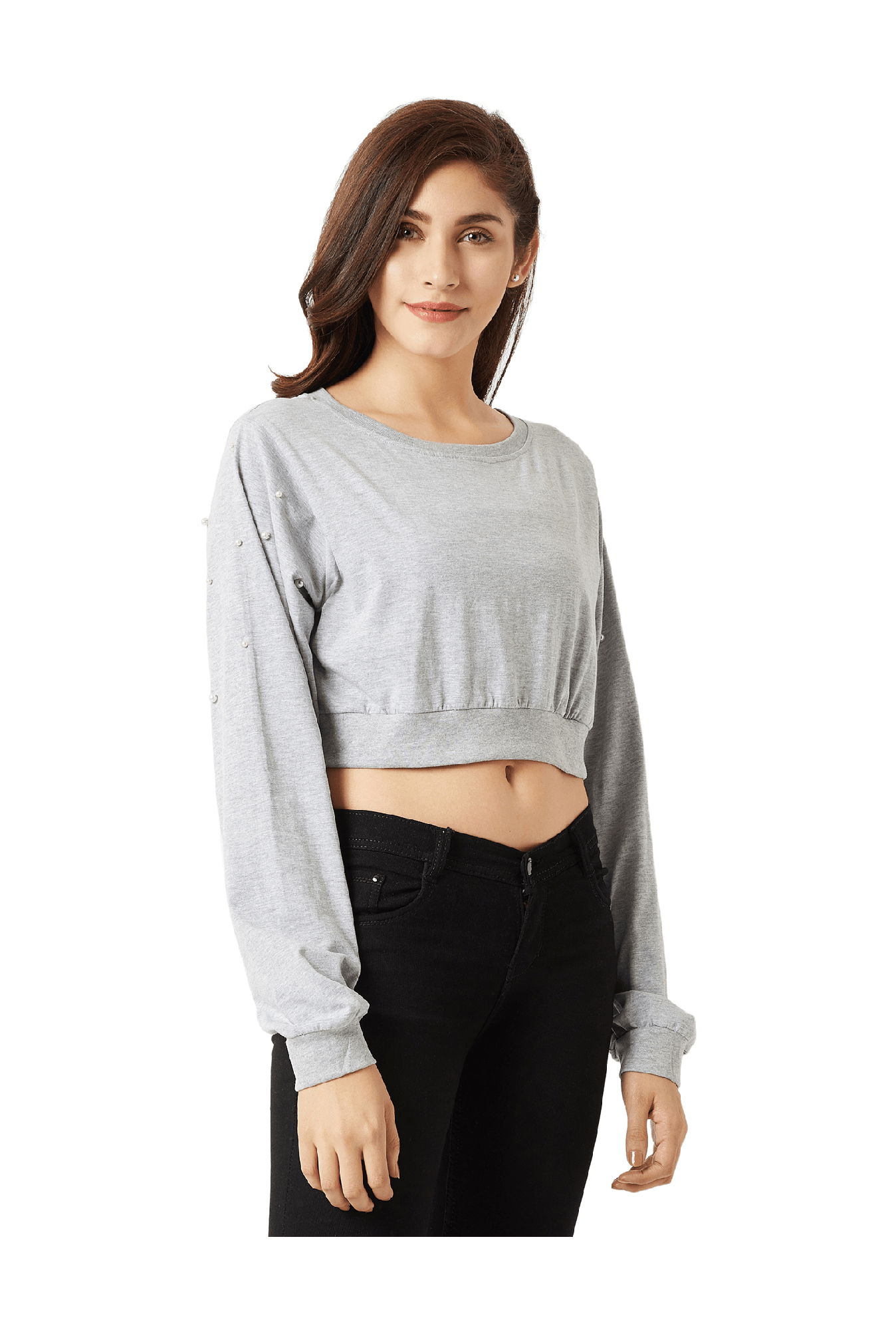 Miss Chase Grey Textured Crop Top