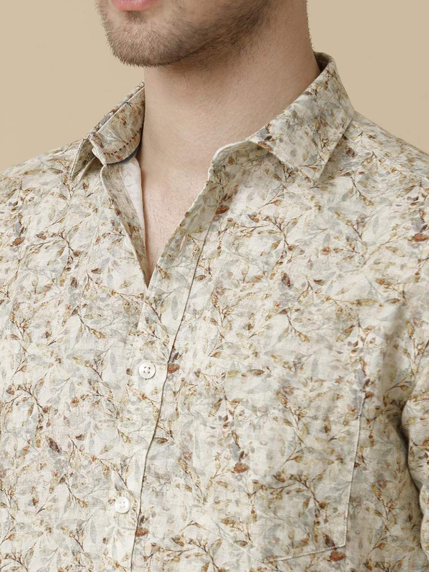 Linen Club Multicolored Linen Contemporary Fit Printed Shirt