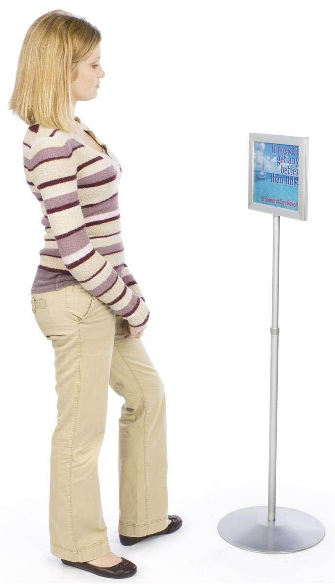 Displays2go Pedestal Sign Stand with Telescoping Height-Adjustable Design, Double-Sided Frame with Top-Loading Setup for 11 x 8.5 Prints - Silver/Aluminum (TLSCH)