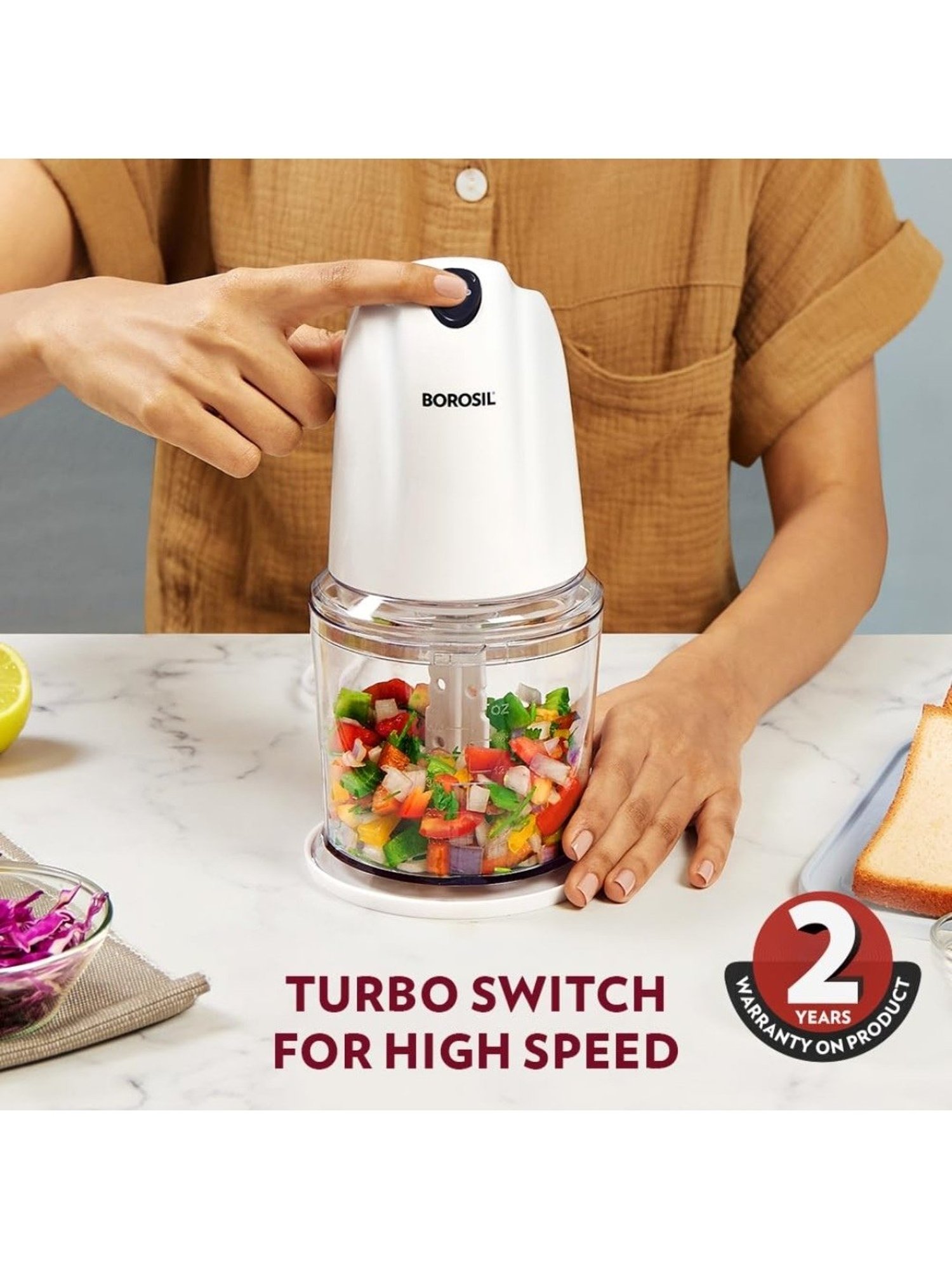 Borosil Chef Delite&iquest;Electric Chopper 260W with Stainless Steel Blades (White)