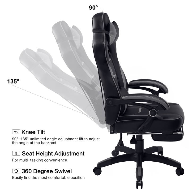Luckracer Gaming Chair Office Desk Chair with Footrest Pu Leather High Back Adjustable Swivel Lumbar Support Racing Style E-Sports Gamer Chairs