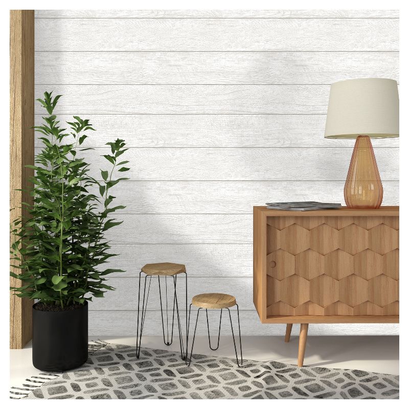 Devine Color Textured Shiplap Peel & Stick Wallpaper White