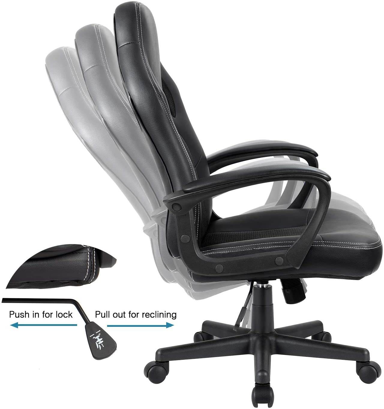 Office Desk Leather Gaming, High Back Ergonomic Adjustable Racing Task Swivel Executive Computer Chair Headrest and Lumbar Support (Black)