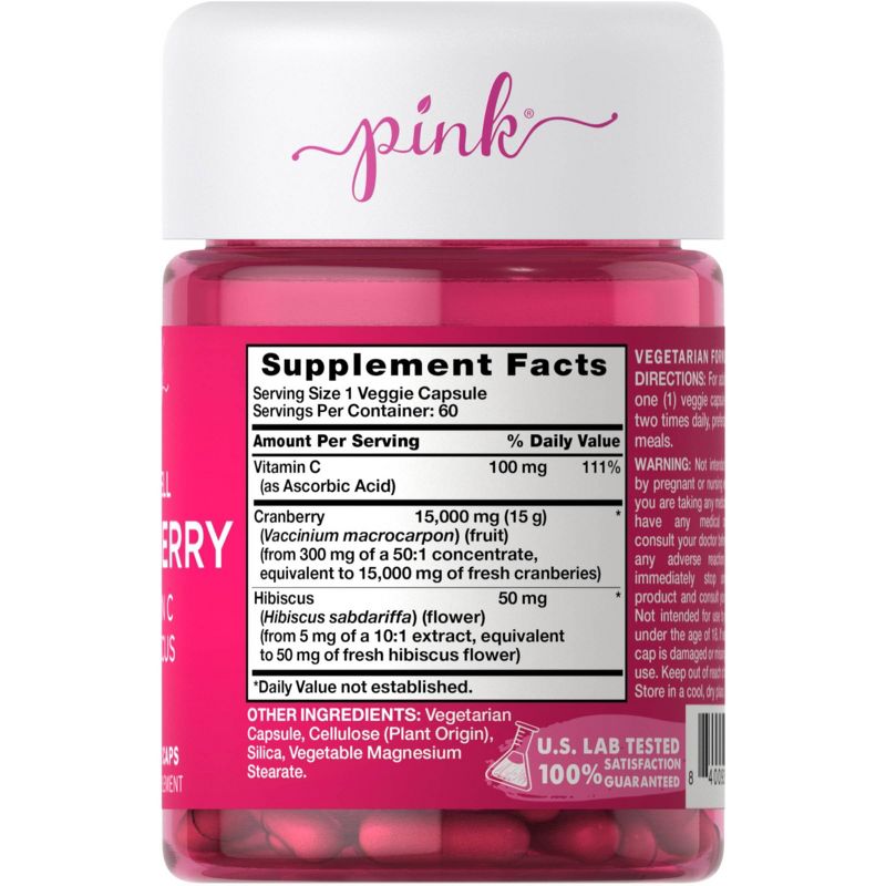 Pink Be Well Cranberry Complex with Vitamin C + Hibiscus Veggie Capsules - 60ct