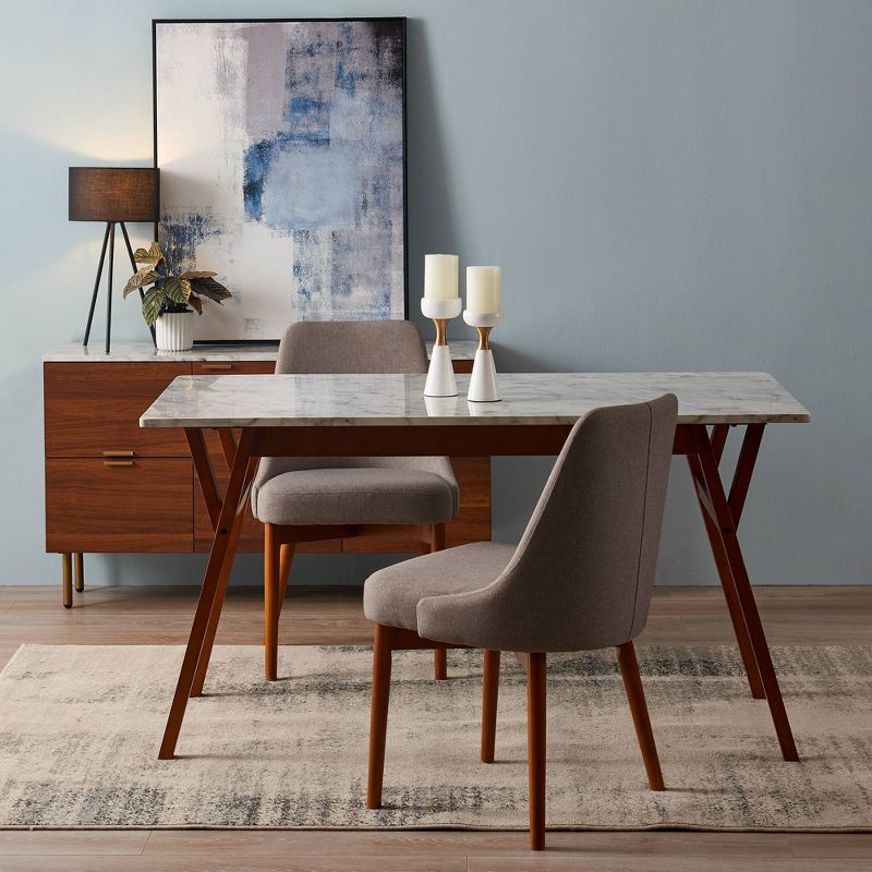Ashton Rectangular Dining Table with Faux Marble Top Solid Wood Leg Walnut Finish - Versanora