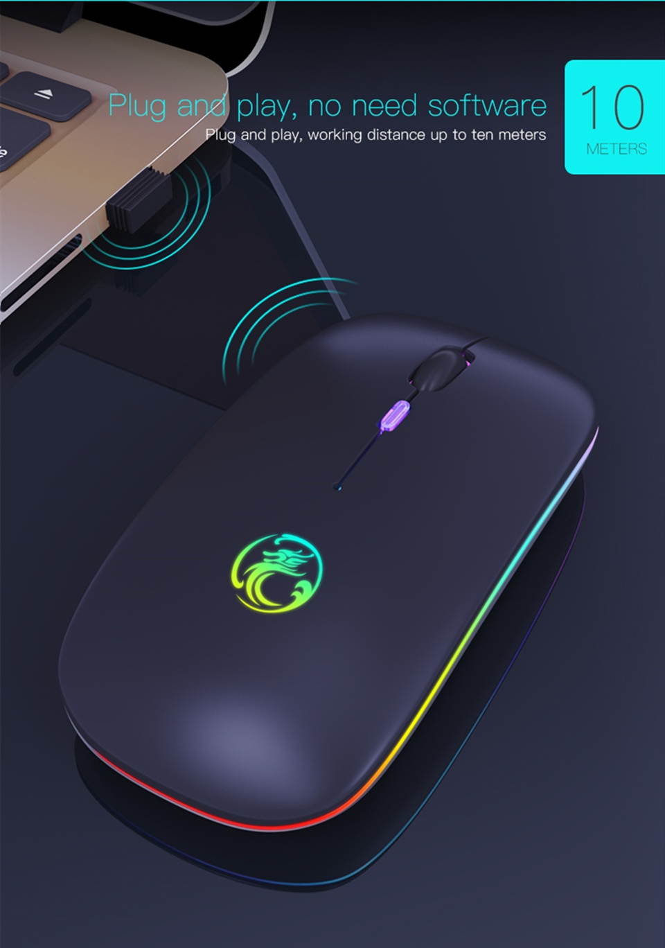 Wireless Mouse RGB Bluetooth Computer Mouse Gaming Silent Rechargeable Ergonomic Mause With LED Backlit USB Mice For PC Laptop