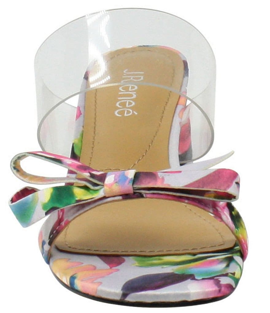 J. Renee Heston Clear Vinyl Watercolor Floral Fabric Bow Dress Slides