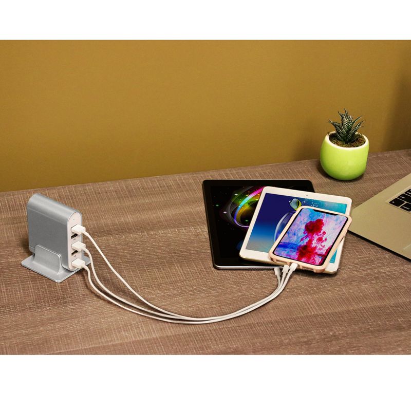 Trexonic 7.1 Amps 5 Port Universal USB Compact Charging Station in Silver Finish