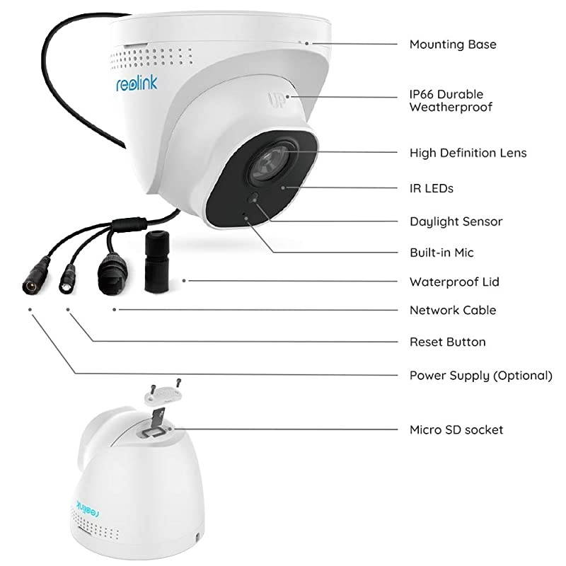 PoE IP Camera Pack of 2 Outdoor 5MP HD Video Surveillance Work with Google Assistant Security IR Night Vision Motion Detection Sound SD Card Slot RLC520