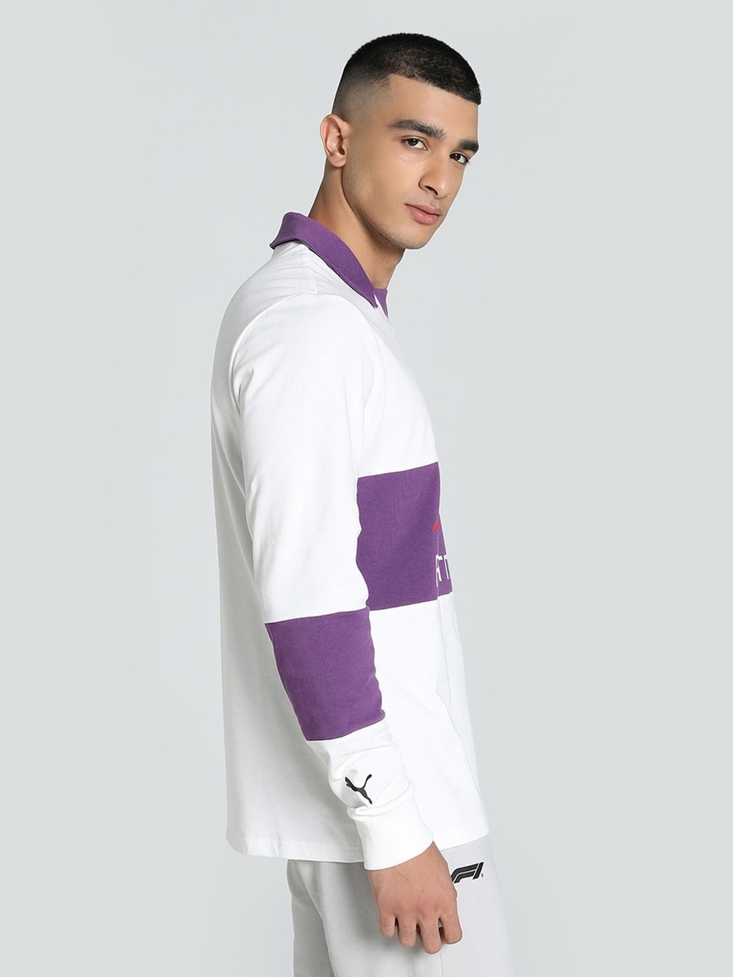 Puma White Cotton Regular Fit Printed Polo T-Shirt