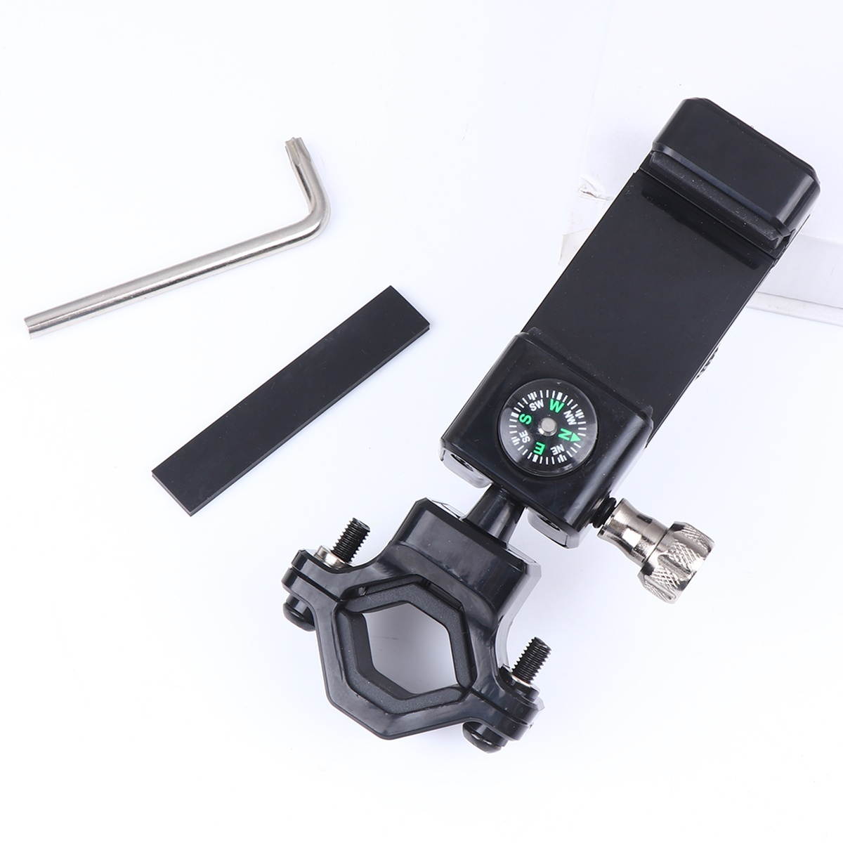 Universal Bike E-bike Motorcycle Handlebar Mobile Phone Mount Holder Cycling Stand Clamp Support with Compass (Black)