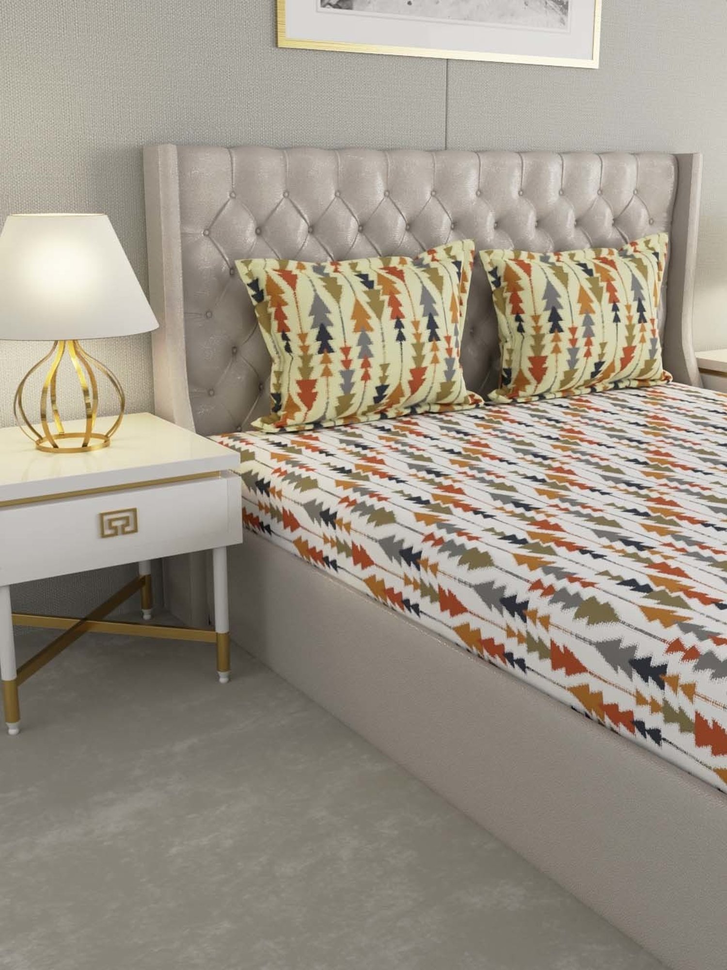 Raymond Home Multicolor Cotton 144 TC King Bedsheet with 2 Pillow Covers