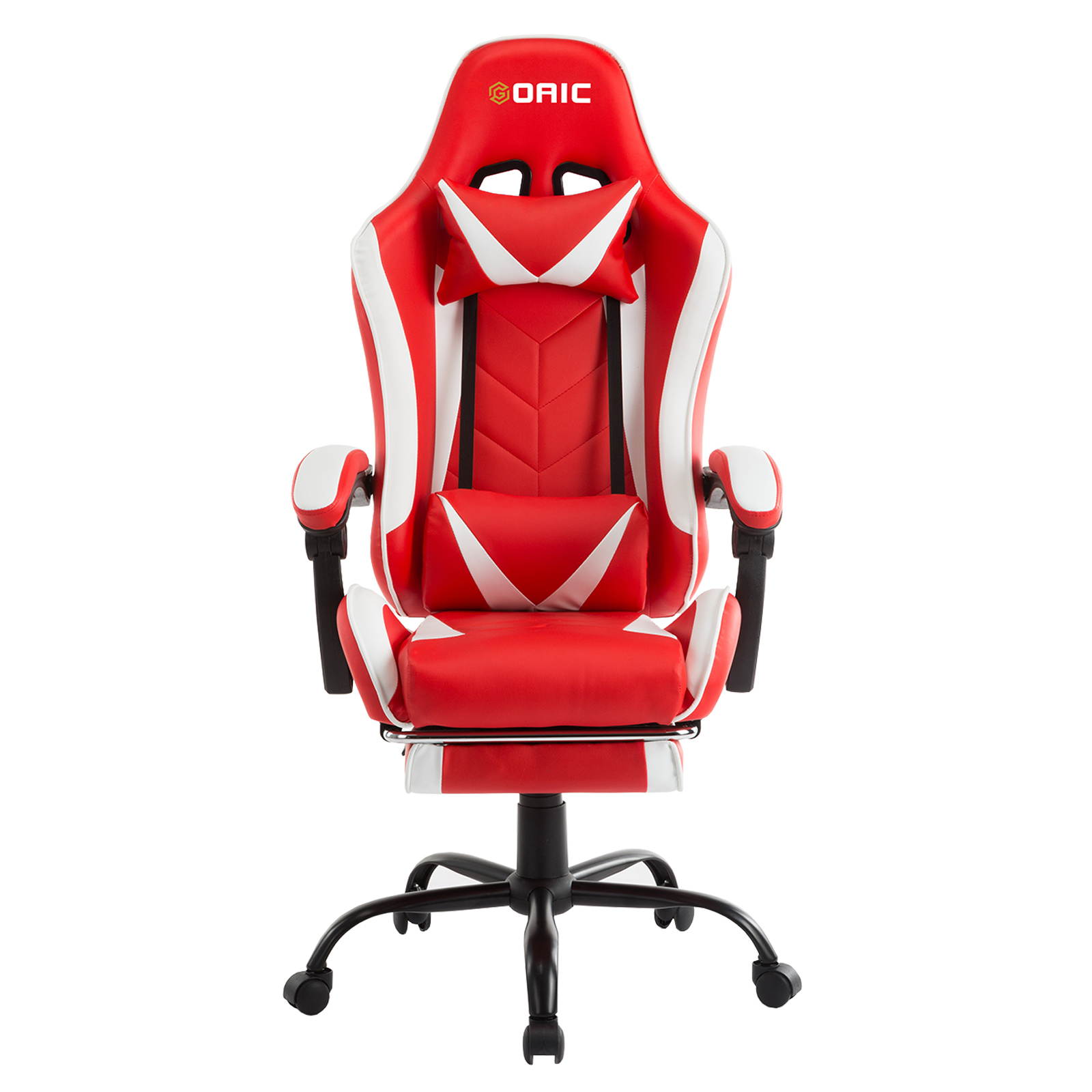 Goaic Gaming Chair PC Racing Game Chair Ergonomic 135&deg; Adjustable Reclining Office Chair with Footrest, High Back Office Desk Computer Chair with Headrest and Lumbar Pillow Support (White/Red)