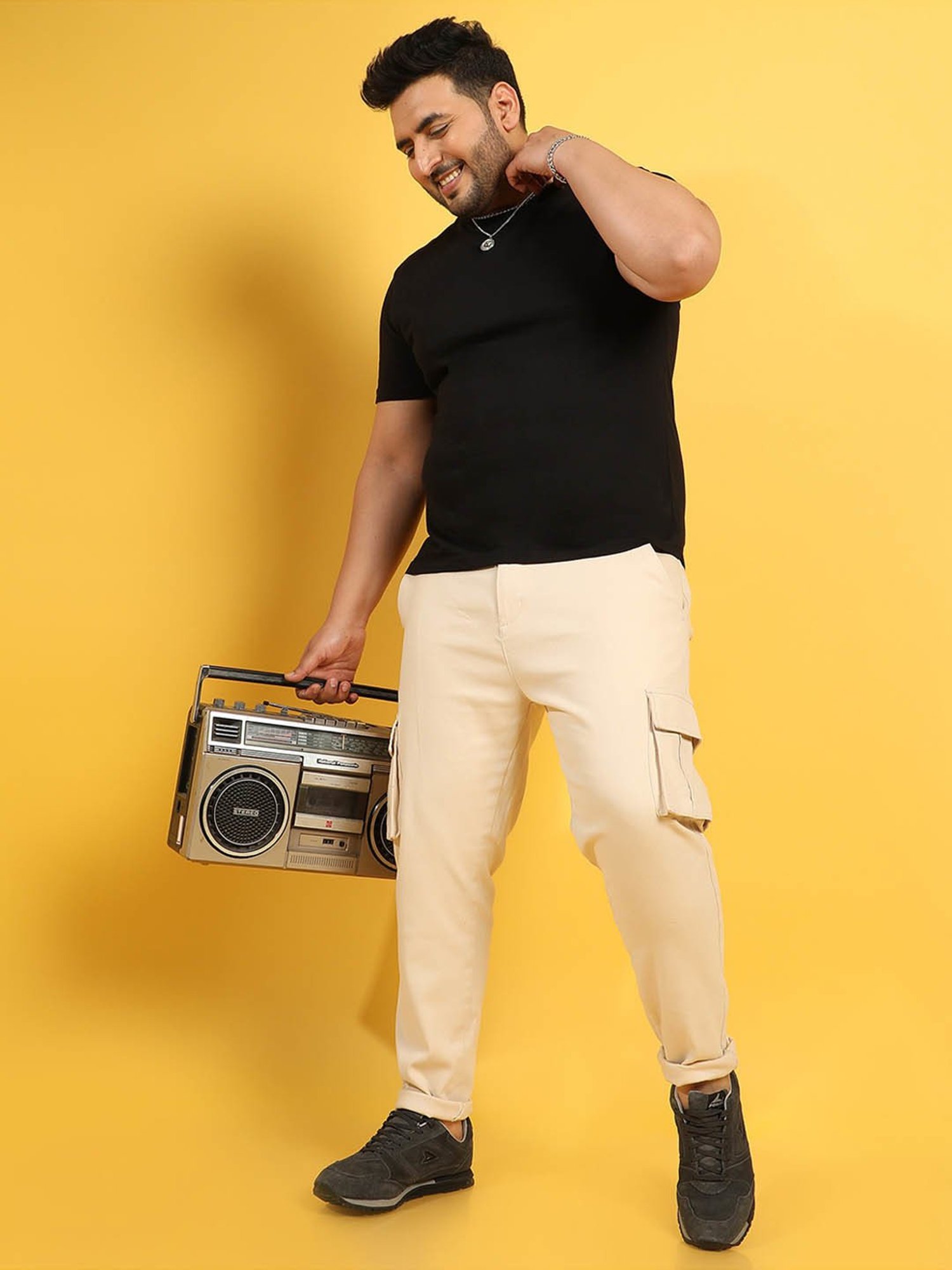 Instafab Plus Beige Regular fit Plus Size Cargos