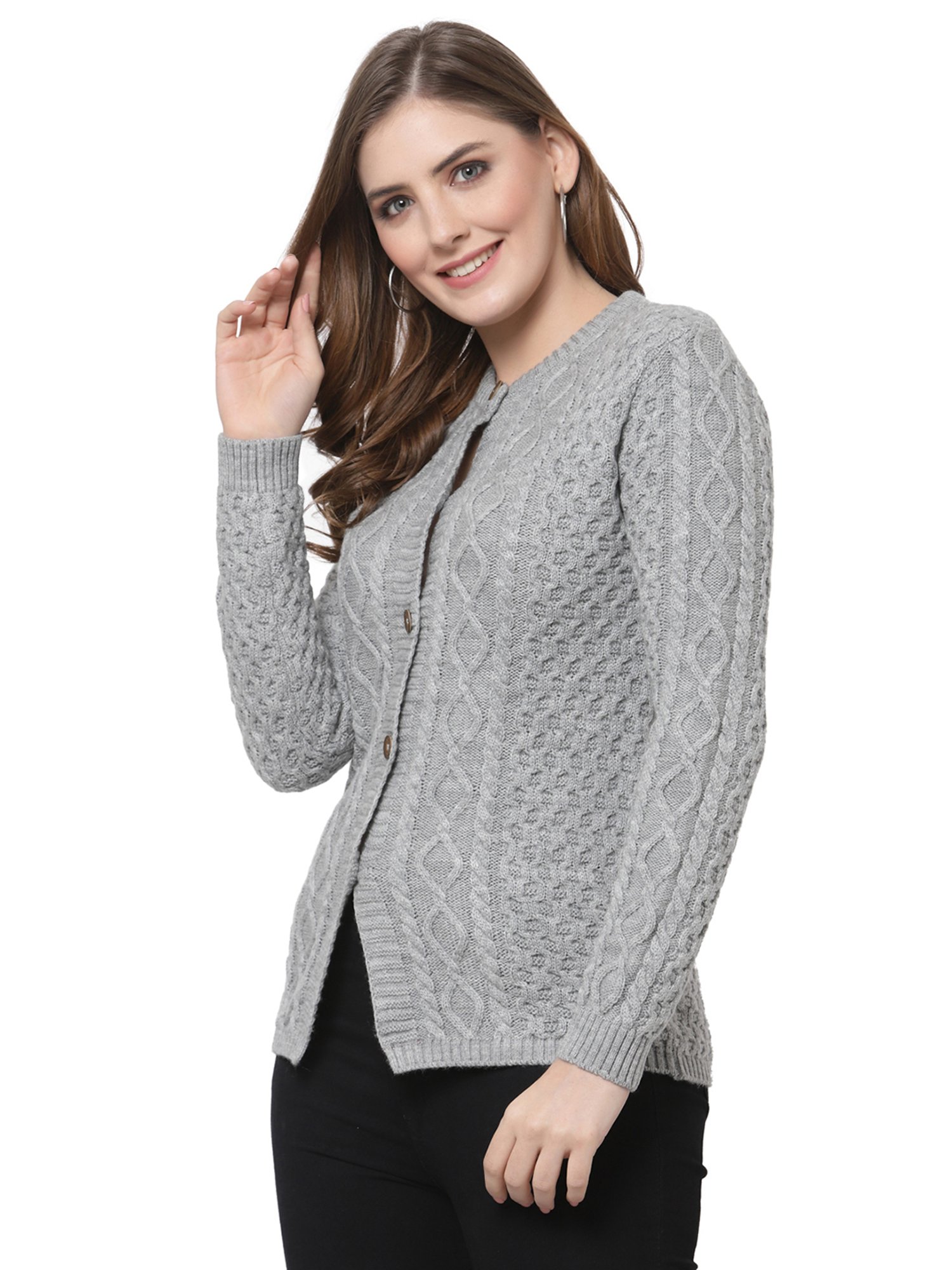 Kalt Light Grey Cable Design Sweater