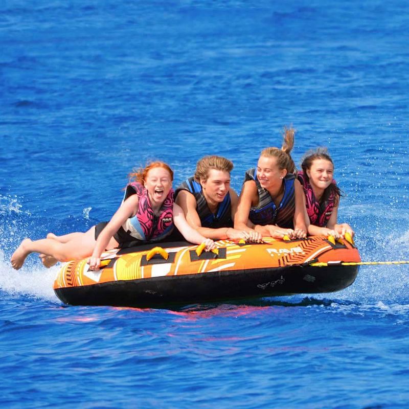 Rave Sports 2709 Mass Frantic 2.0 4 Rider Person Capacity Heavy Duty 76 Inch Diameter Inflatable Water Lake Boat Float Towable Boating Tube, Orange