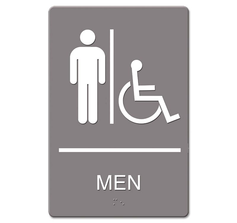 Headline Sign ADA Sign Men Restroom Wheelchair Accessible Symbol Molded Plastic 6 x 9 Gray 4815