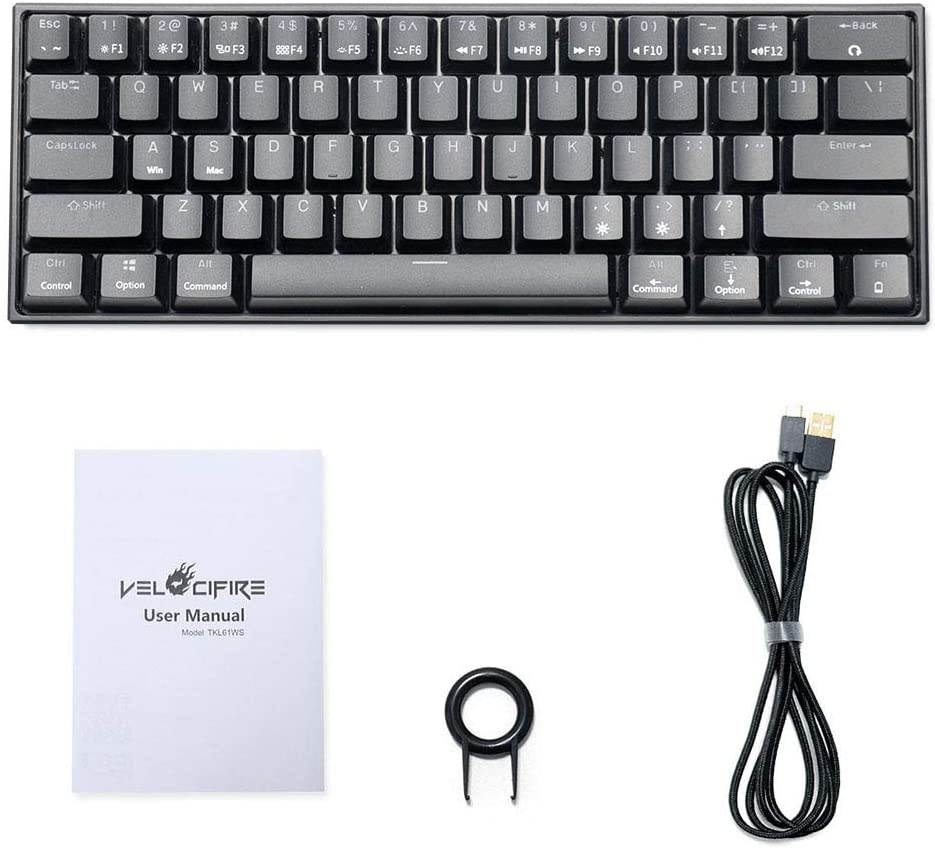 60% Mechanical Keyboard, Velocifire M1 TKL61WS Bluetooth Portable 61-Key Tactile Brown Switch Mini Mechanical Keyboard with Ice Blue Backlit, Compatible with Mac OS and Windows OS(Black)