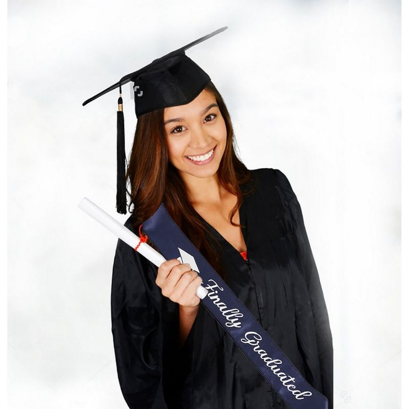 Blue Panda "Finally Graduated", Satin Sashes for Graduation Party (Navy Blue, 33 x 3.9 In)