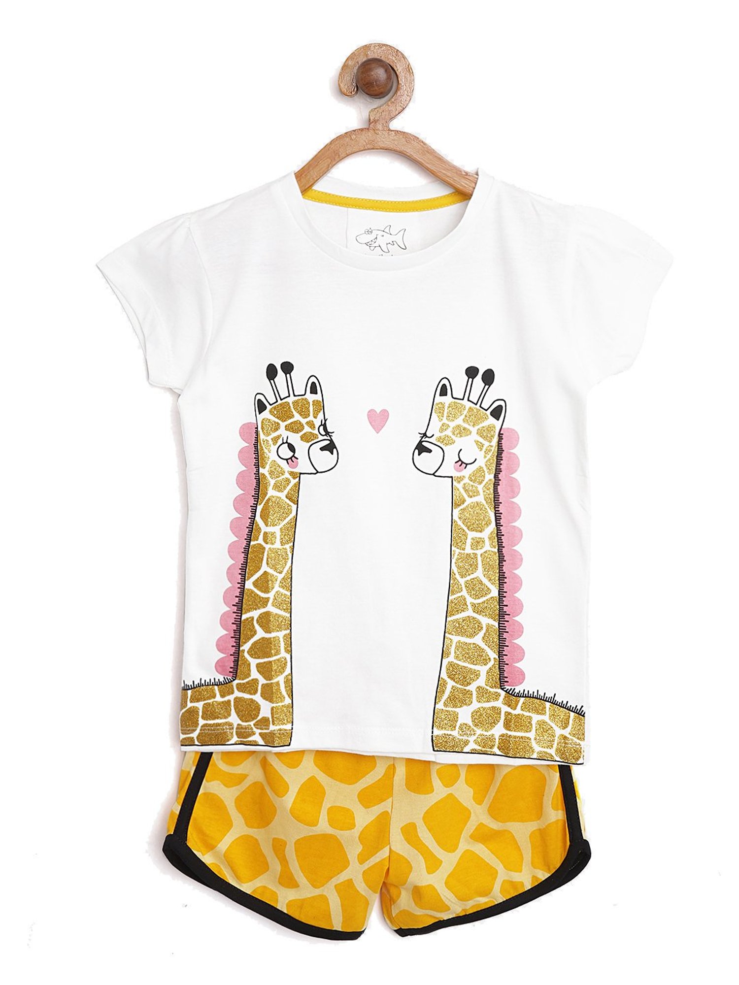Lazy Shark Kids White & Yellow Printed  Top with  Shorts