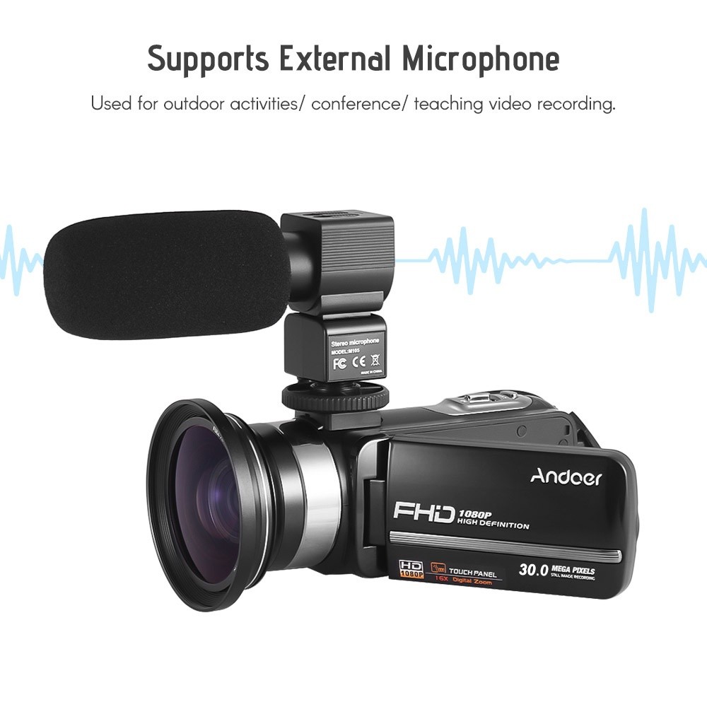 Andoer HDV-301LTRM 1080P FHD Digital Video Camera Camcorder DV Recorder IR Nightshot 30MP 16X Digital Zoom 3.0 Inch LCD Touchscreen with 2pcs Rechargeable Batteries