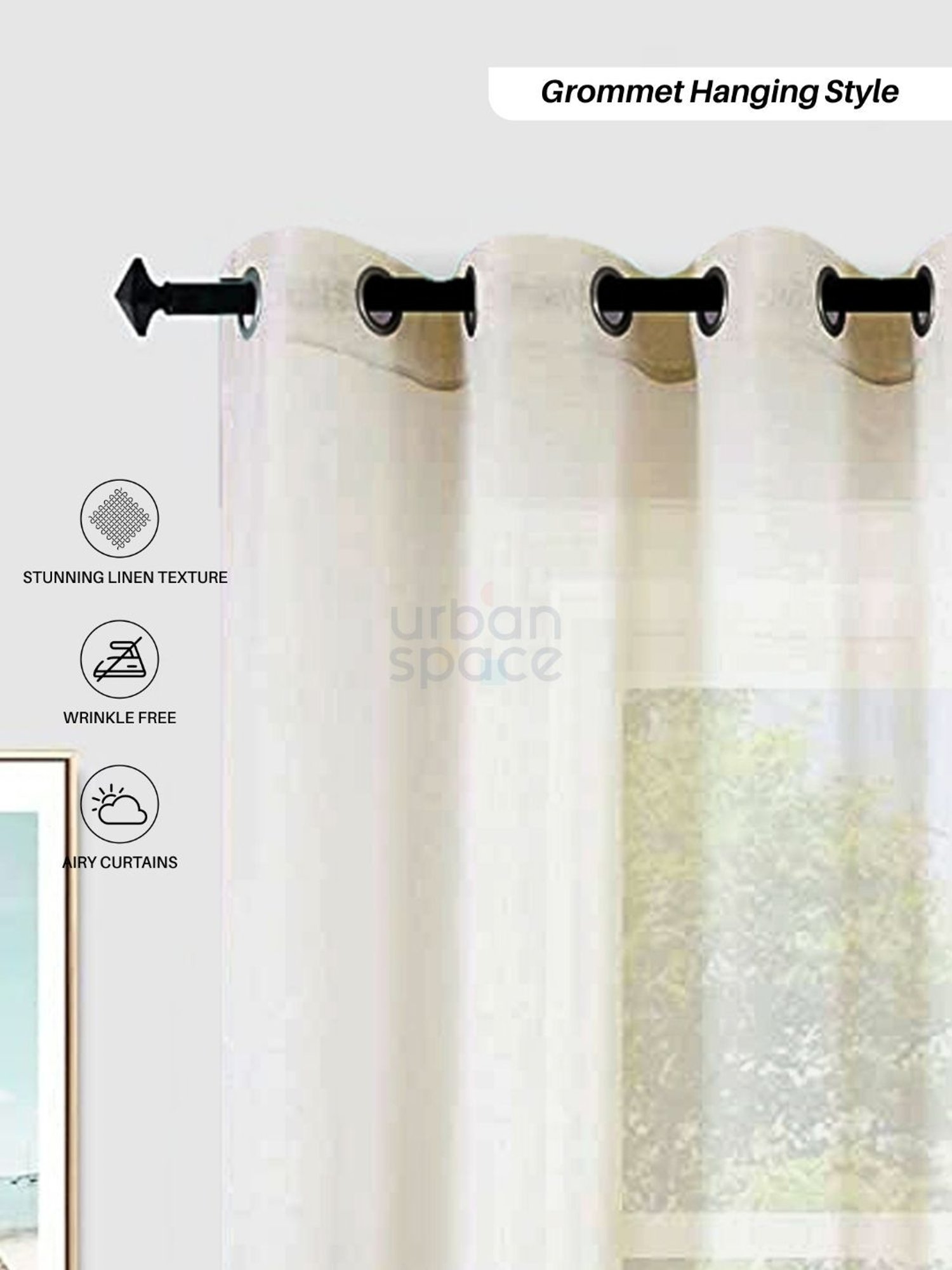 Urban Space Textured Off White Polyester 5 ft Window Sheer Curtains - Set of 2