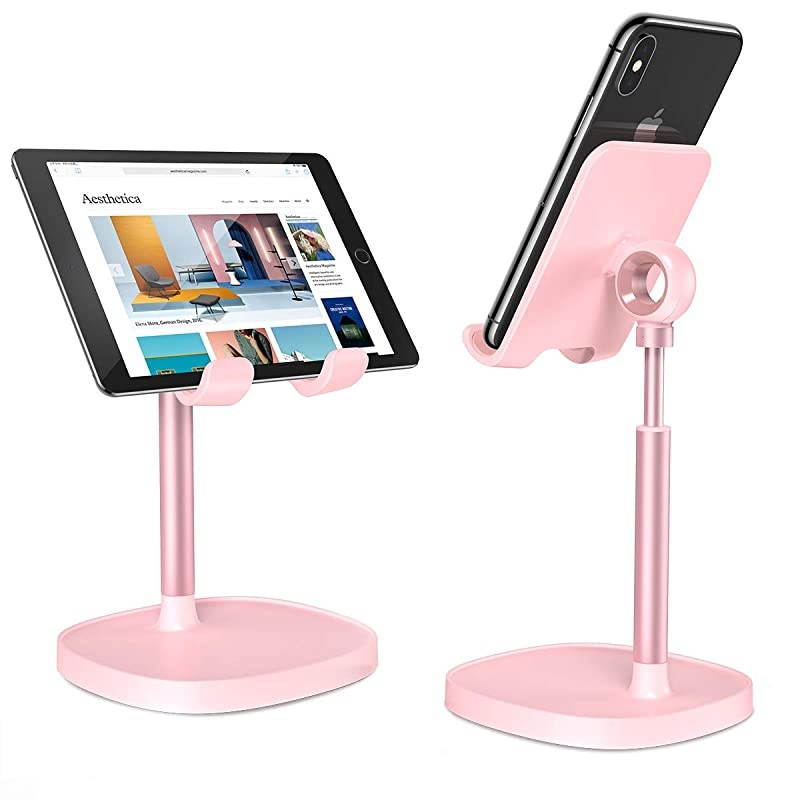 Cell Phone StandAngle Height Adjustable  Cell Phone Stand for DeskThick Case Friendly Phone Holder Stand for Desk Compatible with All Mobile PhonesPink
