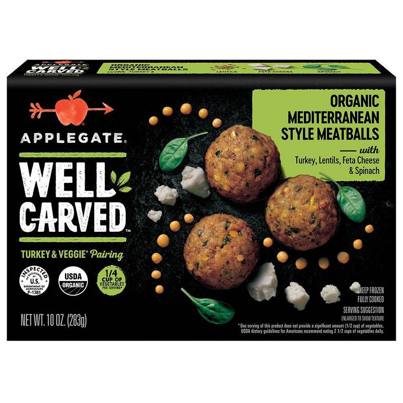 Applegate Well Carved Organic Mediterranean Style Turkey & Vegetable Meatballs - Frozen - 10oz