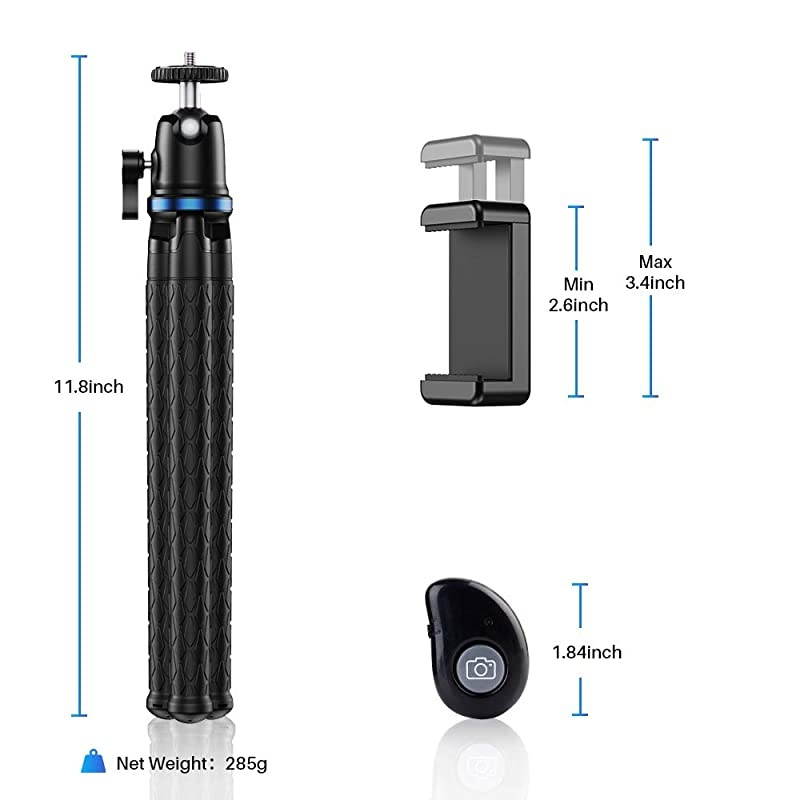 Phone Tripod, Flexible Tripod with Wireless Remote Shutter, Compatible with iPhone/Android Samsung, Mini Tripod Stand Holder for Camera GoPro/Mobile Cell Phone