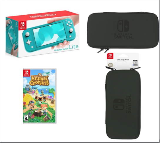 Nintendo Switch Lite Turquoise Bundle with Animal Crossing: New Horizons Game + Slim Tough Pouch (Black)- Officially Licensed By Nintendo