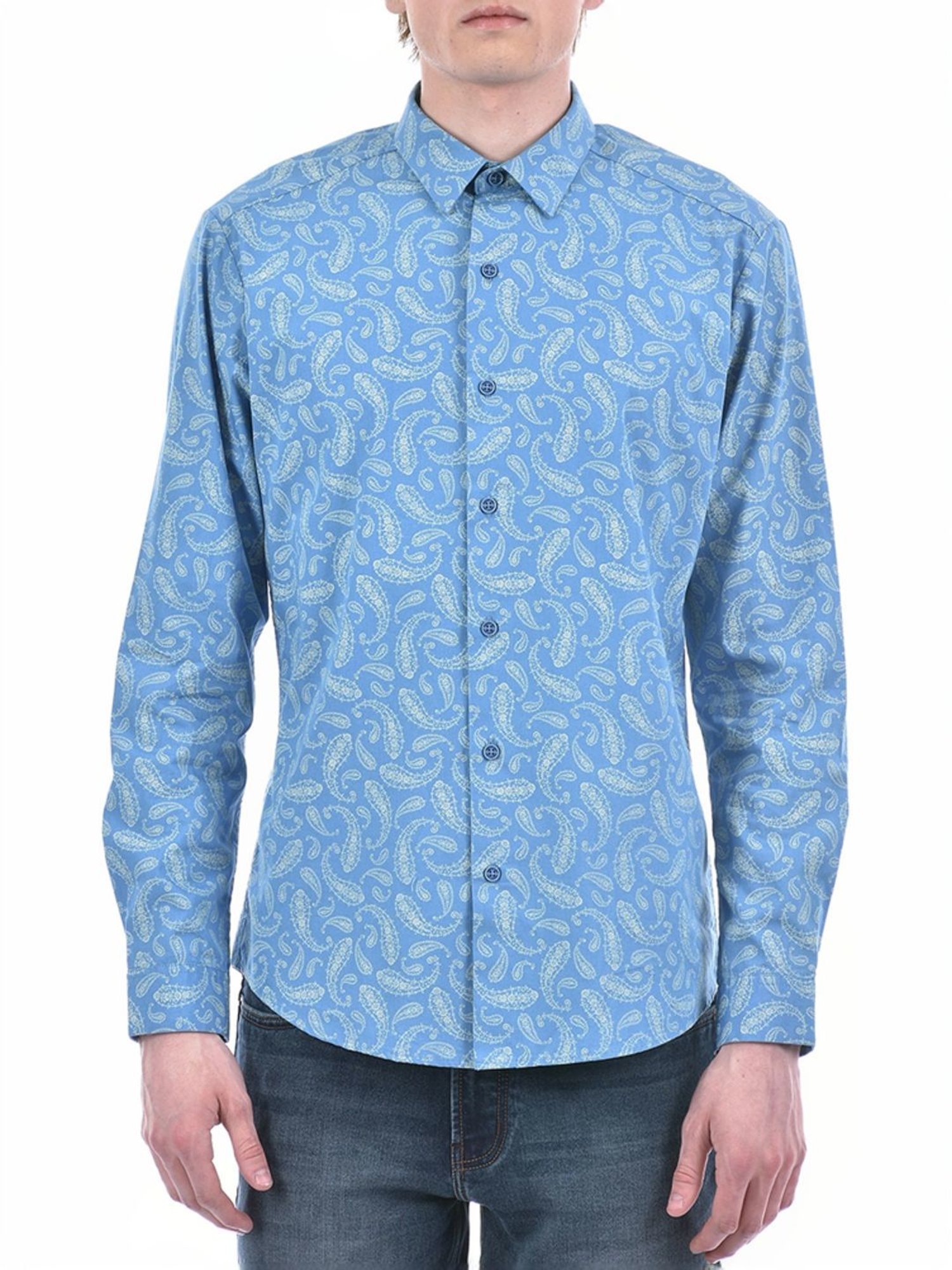 Numero Uno Blue Slim Fit Paisley Shirt
